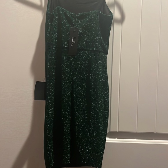 Lulus Take Me Anywhere Green Sparkly Asymmetrical Bodycon Mini Dress NWT - Picture 6 of 8